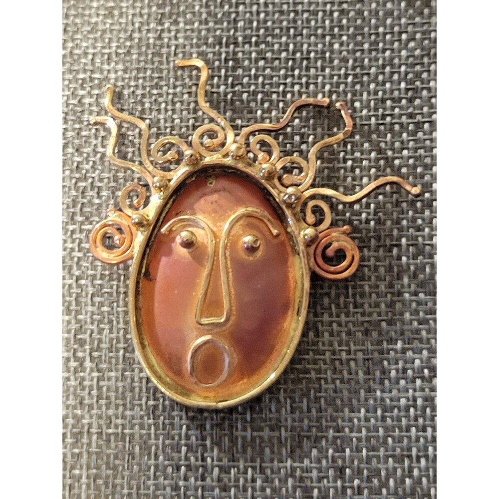 Copper Abstract Face Pendant 3" x 1.25" Handmade Artisan Jewelry